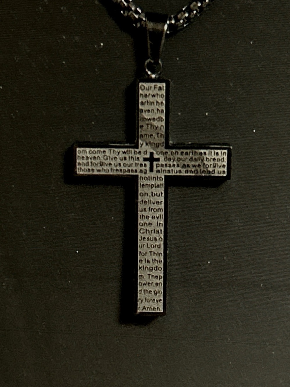 Lords Prayer Engraved Cross Necklace -Great Fathers Day Gift - Picture 4 of 6